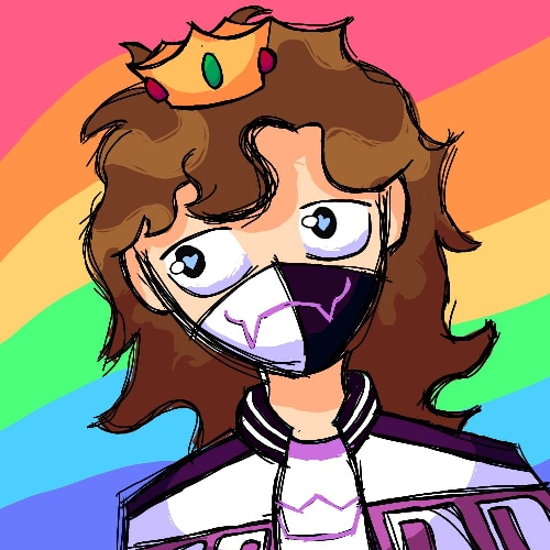 fanart of ranboo's vtuber with a wavy rainbow backdrop